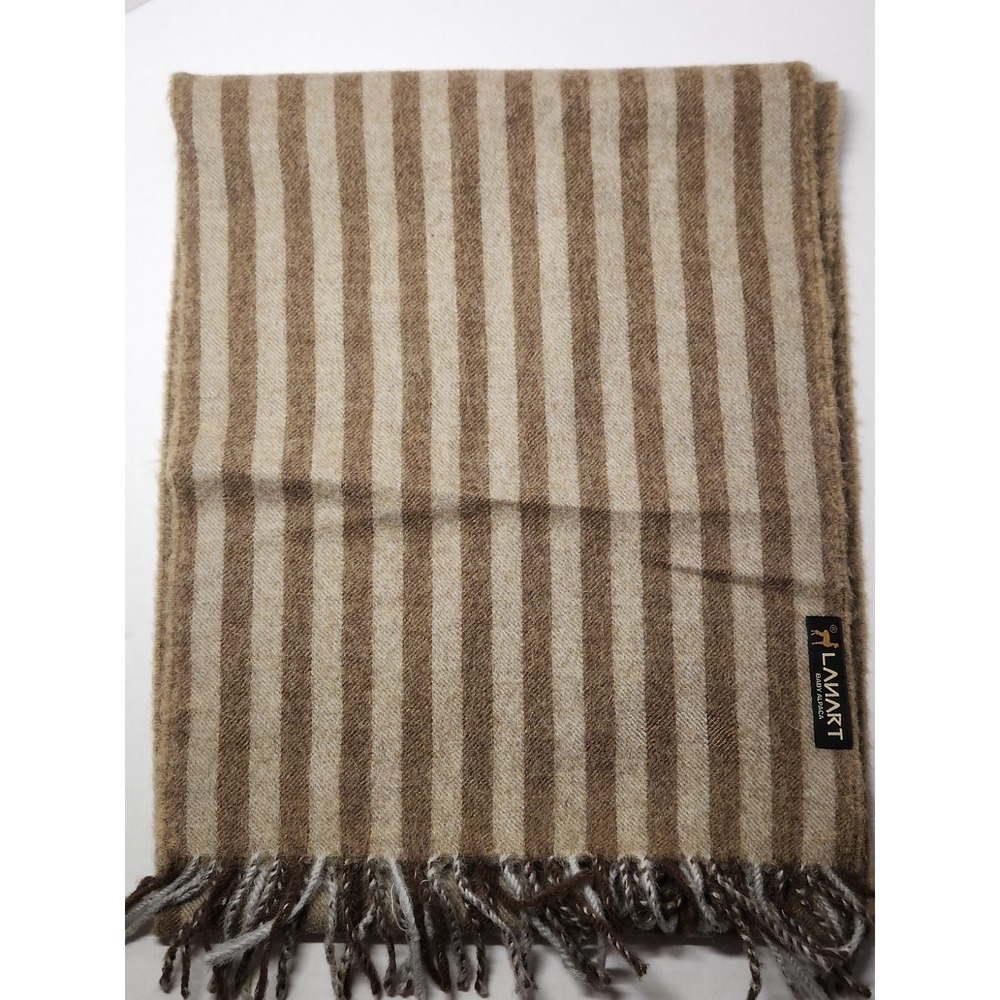 Alpaca Striped Brown & Cream Fringe Wrap Scarf